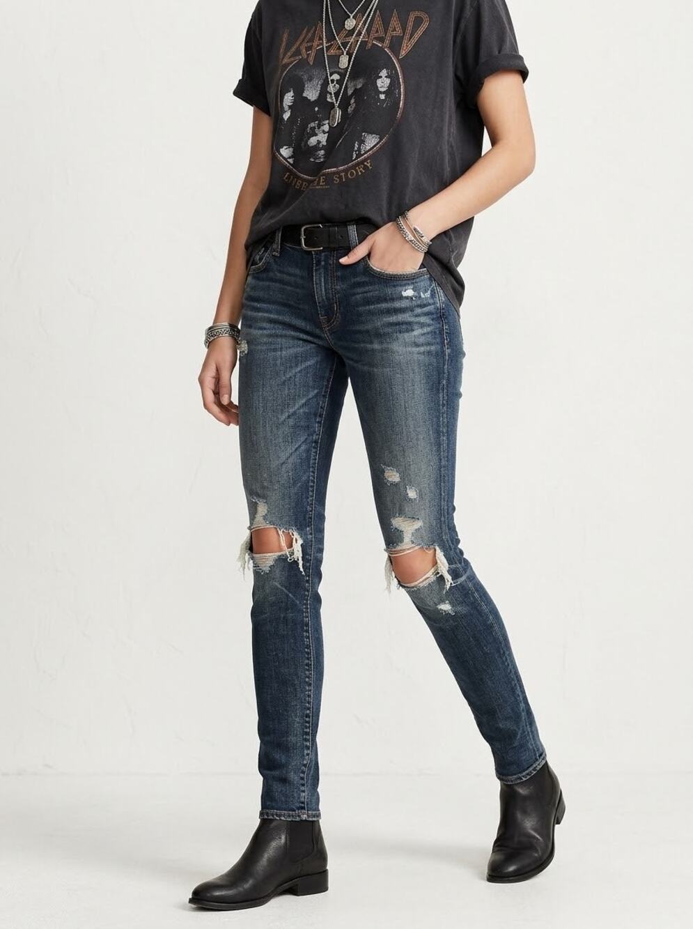 Ralph Lauren Blue Label Distressed Ripped Skinny Jeans Dark Wash Grunge Y2K Edgy